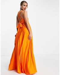 ASOS - Plunge Halter Cross Back Self Tie Pleated Maxi Dress - Lyst