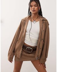 Lioness - Kenny Faux Suede Collared Bomber Jacket - Lyst
