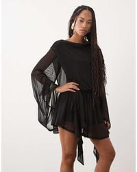 ASOS - Mesh Tie Side Mini Dress With Extreme Sleeve - Lyst