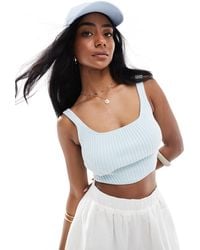 Bershka - Ribbed Knit Square Neck Top - Lyst