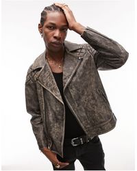 TOPMAN - Distressed Quilted Leather Jacket - Lyst