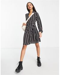 New Look - Stripe Wrap Shirt Mini Dress - Lyst