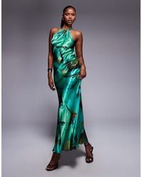 River Island - Halter Neck Satin Maxi Dress - Lyst