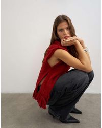 TOPSHOP - Gebreide Poncho Met Franjes - Lyst
