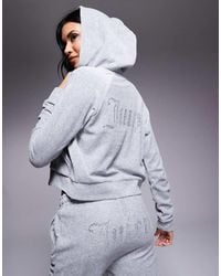 Juicy Couture - Sudadera Gris Con Capucha, Logo De Strass Y Cremallera De Velour De (Parte De Un Conjunto) - Lyst