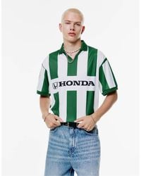 Pull&Bear - T-Shirt Verde/Écru Con Stampa "Honda" E Colletto Stile Polo - Lyst