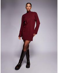 ASOS - High Neck Rib Knit Mini Dress With Center Seam Detail - Lyst