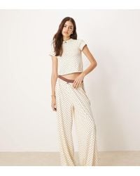 ASOS - Pantalones De Pijama Color Crema De Pernera Ancha Con Estampado De Lunares Marrones Mix & Match De Asos Design Tall-Blanco - Lyst