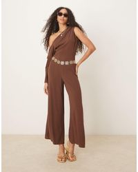 ASOS - Linen Fallen Shoulder Jumpsuit - Lyst