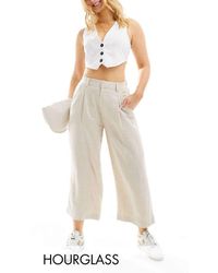 ASOS - Pantalones Dad Color Piedra De Corte Culotte De Mezcla De Lino De Hourglass-Beis Neutro - Lyst