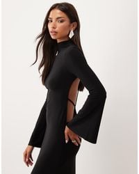 ASOS - Slinky High Neck Maxi Dress With Flute Sleeve And Draped Open Back Strappy Detail - Lyst