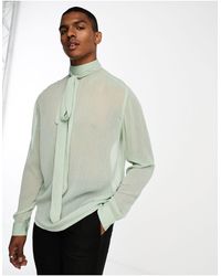 ASOS - Relaxed Long Sleeve Sheer Crepe Shirt With High Neck Pussy Bow Tie - Lyst