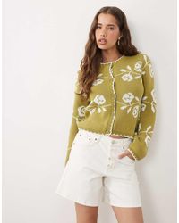 Miss Selfridge - Blanket Stitch Cardigan With Florals - Lyst