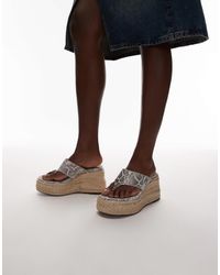 TOPSHOP - – heidi – espadrille-zehenstegsandaletten mit keilabsatz und schlangenmuster - Lyst