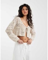 ONLY - Crochet Tie Front Cardigan - Lyst