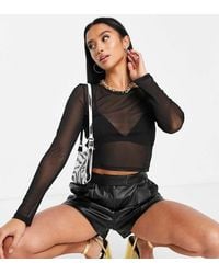 ASOS - Asos Design Petite Cropped Long Sleeve Mesh Top - Lyst