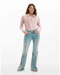 Desigual - Jeans Trousers With Flower Topstitching - Lyst