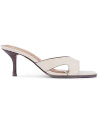 SEQWL - Heeled Mule Slip On Sandals With Stitch Trim Details - Lyst
