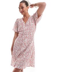 ONLY - V Neck Tie Waist Mini Dress - Lyst