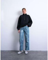 TOPSHOP - Faux Leather High Shine Scoop Pocket Wide Leg Trouser - Lyst