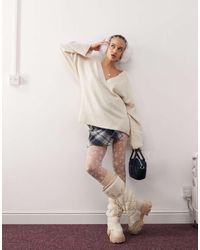 Monki - Oversized Ruimvallende Trui Met V-Hals - Lyst