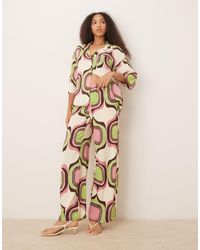 Mango - Pantalon large d'ensemble à imprimé géométrique rétro abstrait - beige - Lyst