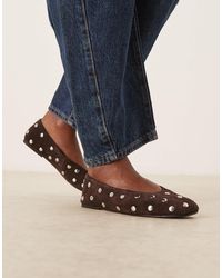 Mango - 100% Suede Studded Ballet Flat - Lyst