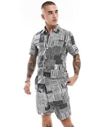Farah - Camisa Blanca Y Negra De Manga Corta Con Estampado A Rayas Y Cuadros Chiltern De (Parte De Un Conjunto) - Lyst