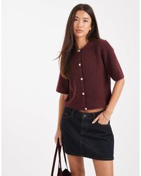 Pieces - Gilet à manches courtes en maille douce - bordeaux - Lyst