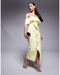 ASOS - Robe bandeau mi-longue en imitation néoprène à volants - Lyst