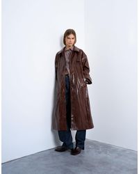 TOPSHOP - Faux Leather High Shine Trench Coat - Lyst