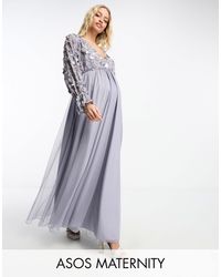 Asos edition maternity embroidered floral maxi dress in dobby spot best sale