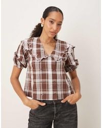 Neon Rose - Plaid Print Scallop Collar Blouse - Lyst