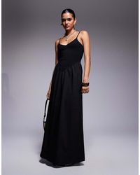 Fashionkilla - Cotton & Poplin Mix V-neck Drop Waist Detail Maxi Dress - Lyst