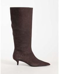 Mango - 100% Leather Suede Kitten Heeled Knee High Boot - Lyst