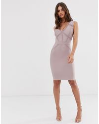 lipsy plunge neck knitted midi dress in white