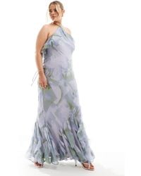 ASOS - Asos design curve – asymmetrisches neckholder-maxikleid mit rüschen an saum und ausschnitt sowie zartem blumenmuster - Lyst