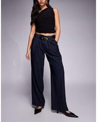 River Island - Broek Met Krijtstreep En Lage Taille Met Riem - Lyst