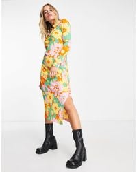 ONLY - Vestido camisero midi con estampado floral - Lyst