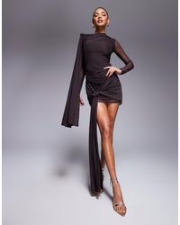 ASOS - Mesh Tie Shoulder Mini Dress With Knot Drape Detail - Lyst