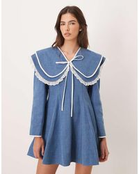 Sister Jane - Pure Cotton Oversized Collar Mini Dress With Bow - Lyst