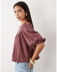 ASOS - Button Through Blouson Sleeve Broderie Top - Lyst