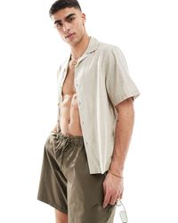 ASOS - Short Sleeve Relaxed Camp Collar Linen Look Shirt - Lyst