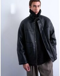 TOPMAN - Faux Shearling Jacket With Patch Pockets - Lyst