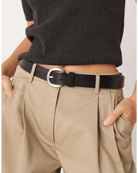 Mango - Classic Leather Silver Buckle Belt - Lyst