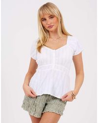 Brave Soul - Woven Short Sleeve Button Down V-Neck Top - Lyst
