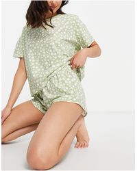 Monki Tova Organic Cotton Floral Print Pajama Set - Green