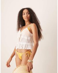 ASOS - Crinkle Ruffle Detail Tie Front Crop Beach Top - Lyst