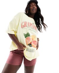 ASOS - Asos design curve - t-shirt boyfriend avec imprimé pamplemousse - citron - Lyst