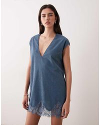 ASOS - Cord Lace Trim Shift Mini Dress - Lyst